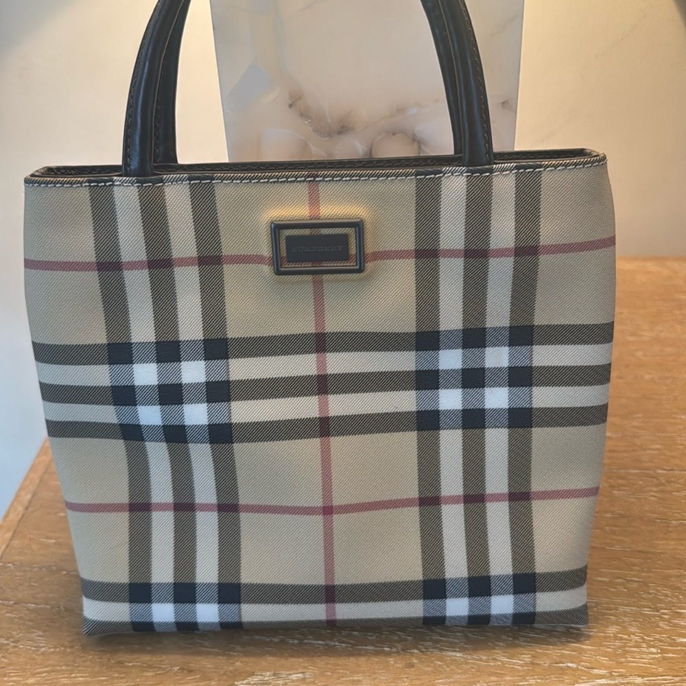 Burberry small Nova tote with brown leather handles